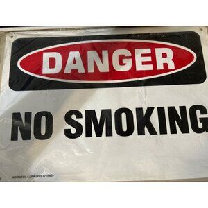 Danger Sign No Smoking Plastic White/Red/Black Size 13.5 x 9.5